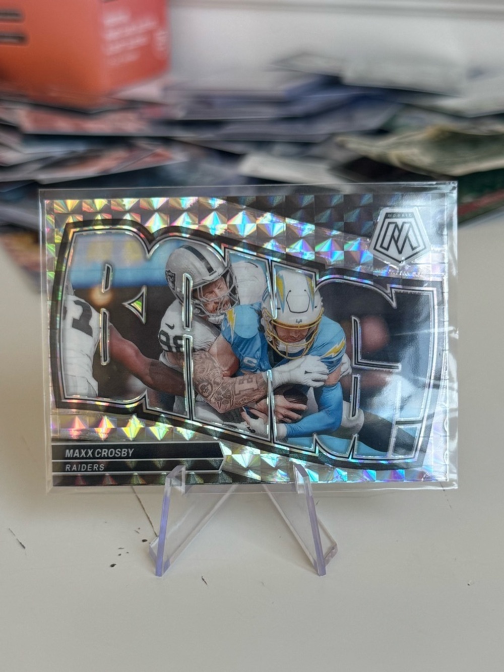 🔥 2024 Maxx Crosby Panini Mosaic Bang Silver Reactive Prizm. Las Vegas Raiders